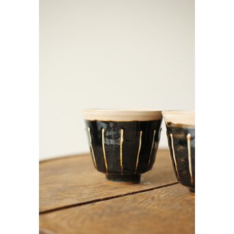 原清 人間国宝  北宋 磁州窯黒釉堆線意 ぐい呑 徳利　P409 