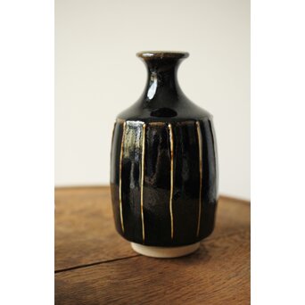 原清 人間国宝  北宋 磁州窯黒釉堆線意 ぐい呑 徳利　P409 