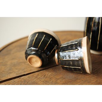 原清 人間国宝  北宋 磁州窯黒釉堆線意 ぐい呑 徳利　P409 