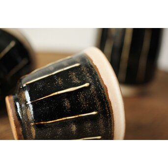 原清 人間国宝  北宋 磁州窯黒釉堆線意 ぐい呑 徳利　P409 