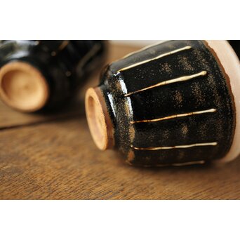 原清 人間国宝  北宋 磁州窯黒釉堆線意 ぐい呑 徳利　P409 