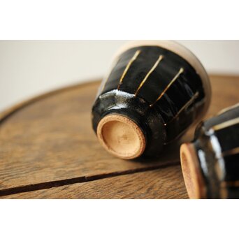 原清 人間国宝  北宋 磁州窯黒釉堆線意 ぐい呑 徳利　P409 