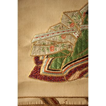 雛飾り 殿と姫 時代刺繍 掛軸 一対二幅　Z433 