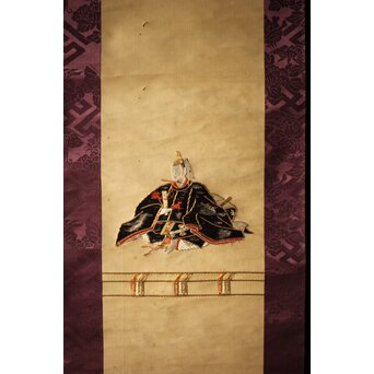 雛飾り 殿と姫 時代刺繍 掛軸 一対二幅　Z433 
