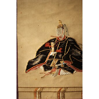 雛飾り 殿と姫 時代刺繍 掛軸 一対二幅　Z433 