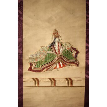 雛飾り 殿と姫 時代刺繍 掛軸 一対二幅　Z433 