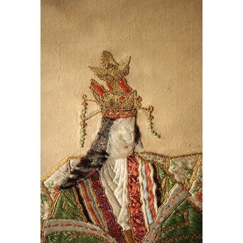 雛飾り 殿と姫 時代刺繍 掛軸 一対二幅　Z433 