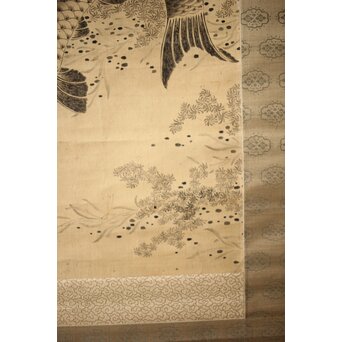 倣 田能村竹田【江草鯉魚図】水野疎梅觀 唐木箱 絹本軸装　Z434 