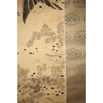 倣 田能村竹田【江草鯉魚図】水野疎梅觀 唐木箱 絹本軸装　Z434 