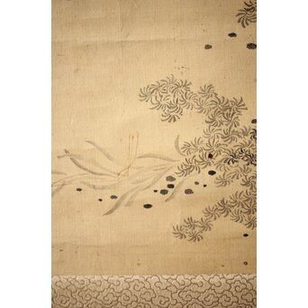 倣 田能村竹田【江草鯉魚図】水野疎梅觀 唐木箱 絹本軸装　Z434 