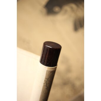 倣 田能村竹田【江草鯉魚図】水野疎梅觀 唐木箱 絹本軸装　Z434 