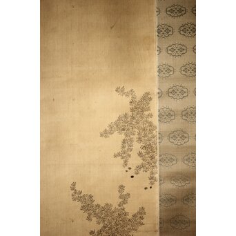 倣 田能村竹田【江草鯉魚図】水野疎梅觀 唐木箱 絹本軸装　Z434 