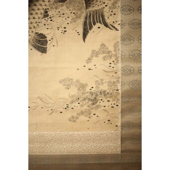 倣 田能村竹田【江草鯉魚図】水野疎梅觀 唐木箱 絹本軸装　Z434 