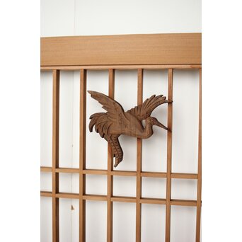 鶴文 欄間引戸 2枚1組　R0315 可愛らしい木彫