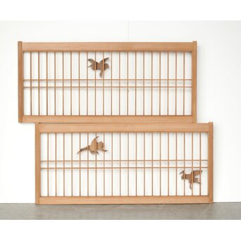 鶴文 欄間引戸 2枚1組　R0315 障子を貼る面　現状は透かし