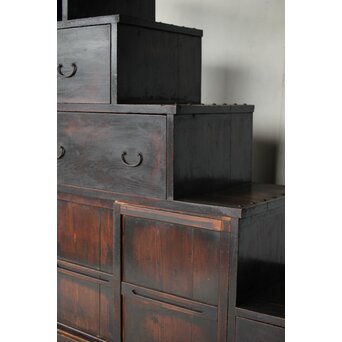 飴色 欅造り 民藝時代階段箪笥　C410 