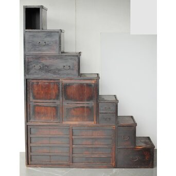 飴色 欅造り 民藝時代階段箪笥　C410 