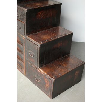 飴色 欅造り 民藝時代階段箪笥　C410 