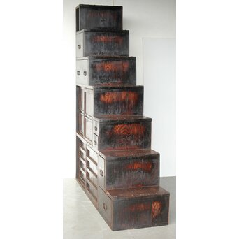 飴色 欅造り 民藝時代階段箪笥　C410 