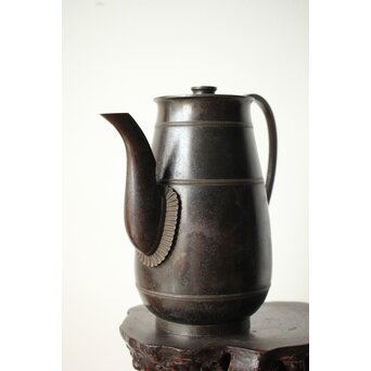 山本自爐 仏教美術 布薩形水瓶意 内鍍金銅水注 共箱　M372 