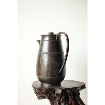 山本自爐 仏教美術 布薩形水瓶意 内鍍金銅水注 共箱　M372 