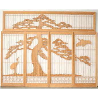 鶴松 書院欄間 5枚1組　R0321 本来はガラスが入る面　現状は透かし