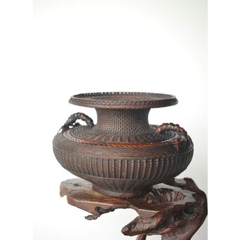 飯塚鳳斎 牡丹籠 竹花籠　U334