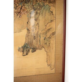 中村不折 絹本額装 タトウ付 洋画家 山水 南画　Z435 