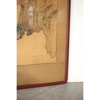 中村不折 絹本額装 タトウ付 洋画家 山水 南画　Z435 