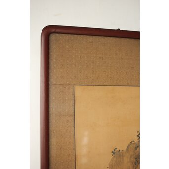中村不折 絹本額装 タトウ付 洋画家 山水 南画　Z435 