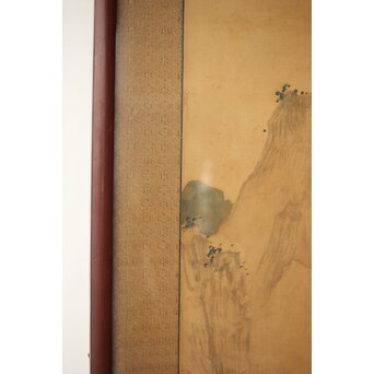 中村不折 絹本額装 タトウ付 洋画家 山水 南画　Z435 