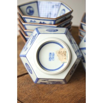 眞葛焼 初代 宮川香山 向付 十客 共箱 六方形 呉祥瑞意　P415 