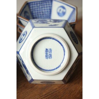 眞葛焼 初代 宮川香山 向付 十客 共箱 六方形 呉祥瑞意　P415 