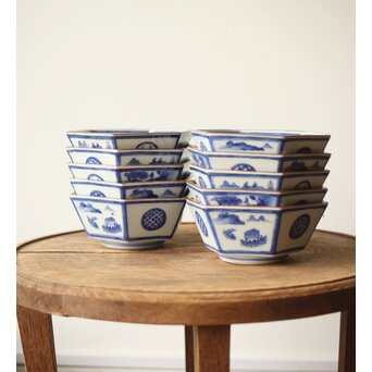 眞葛焼 初代 宮川香山 向付 十客 共箱 六方形 呉祥瑞意　P415 