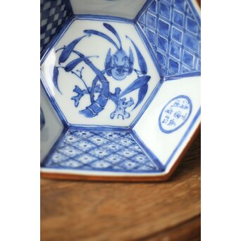 眞葛焼 初代 宮川香山 向付 十客 共箱 六方形 呉祥瑞意　P415 