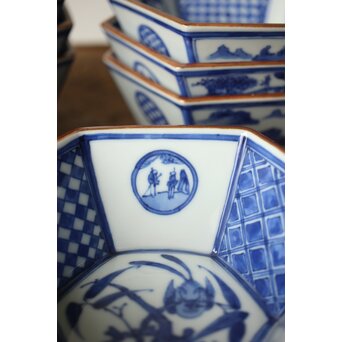 眞葛焼 初代 宮川香山 向付 十客 共箱 六方形 呉祥瑞意　P415 