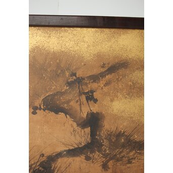 狩野派 倣 吉村周山/田島泰寛 合作 衝立表装　Z436 