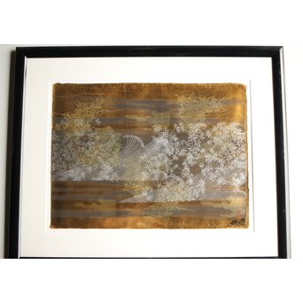 現代抽象画家 今井俊満 シルクスクリーン 20号大作 直筆サイン 金箔仕様 額装　Z437 