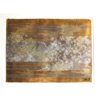 現代抽象画家 今井俊満 シルクスクリーン 20号大作 直筆サイン 金箔仕様 額装　Z437