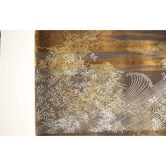 現代抽象画家 今井俊満 シルクスクリーン 20号大作 直筆サイン 金箔仕様 額装　Z437 