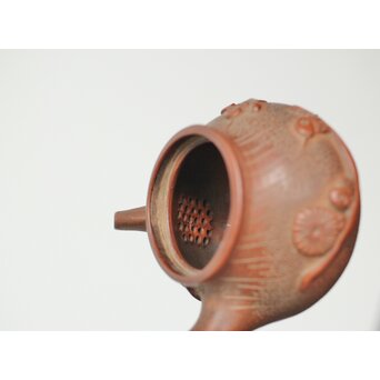 聴松園 米和亭造 竹根意 船乗図 朱泥急須　P418 