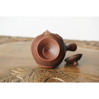 聴松園 米和亭造 竹根意 船乗図 朱泥急須　P418 