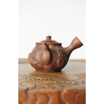 聴松園 米和亭造 竹根意 船乗図 朱泥急須　P418 