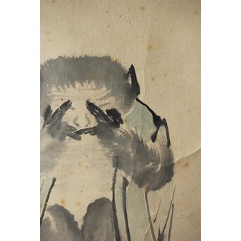 倣 松村景文 見ざる 猿図 紙本軸装　Z438 