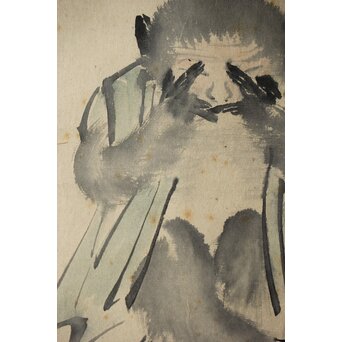 倣 松村景文 見ざる 猿図 紙本軸装　Z438 