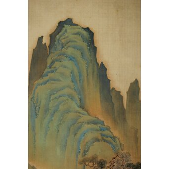 倣 谷文晁 霊芝図 絹本軸装　Z439 