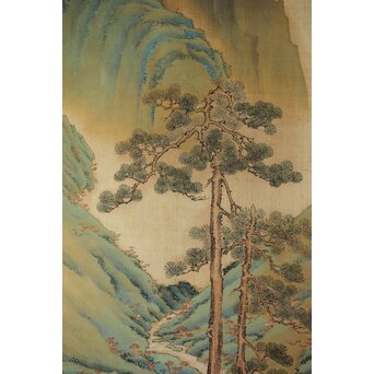 倣 谷文晁 霊芝図 絹本軸装　Z439 