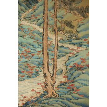 倣 谷文晁 霊芝図 絹本軸装　Z439 