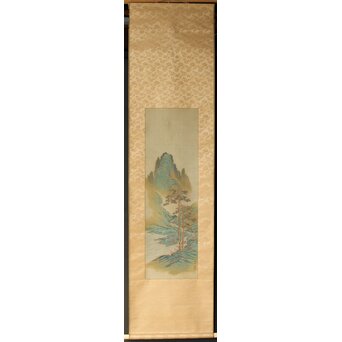 倣 谷文晁 霊芝図 絹本軸装　Z439 