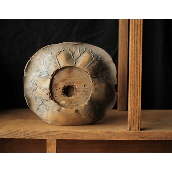 江戸初期元号 延宝 墨字 仏像木彫蓮台　X422 